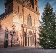 Kathedrale in Basel mit Weihnachtsbaum